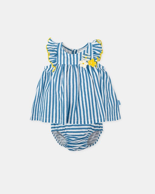Imagen 0 de Vestido de bebé niña con braguita de rayas azul atlántico