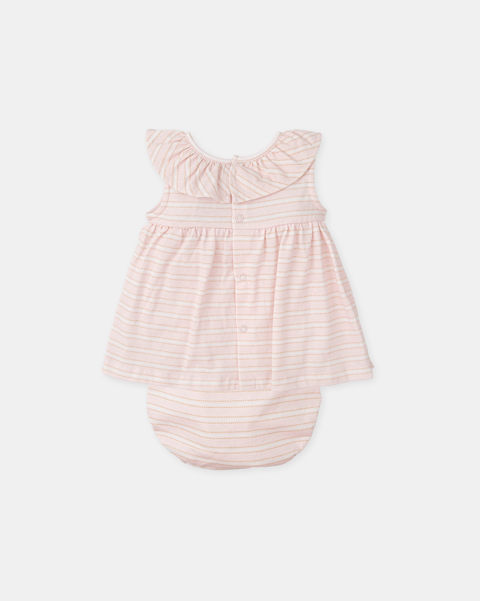 Vestido para Bebé Às Riscas Rosa com Mascote e Cueca em Conjunto Tutto Piccolo Rosa-claro-2