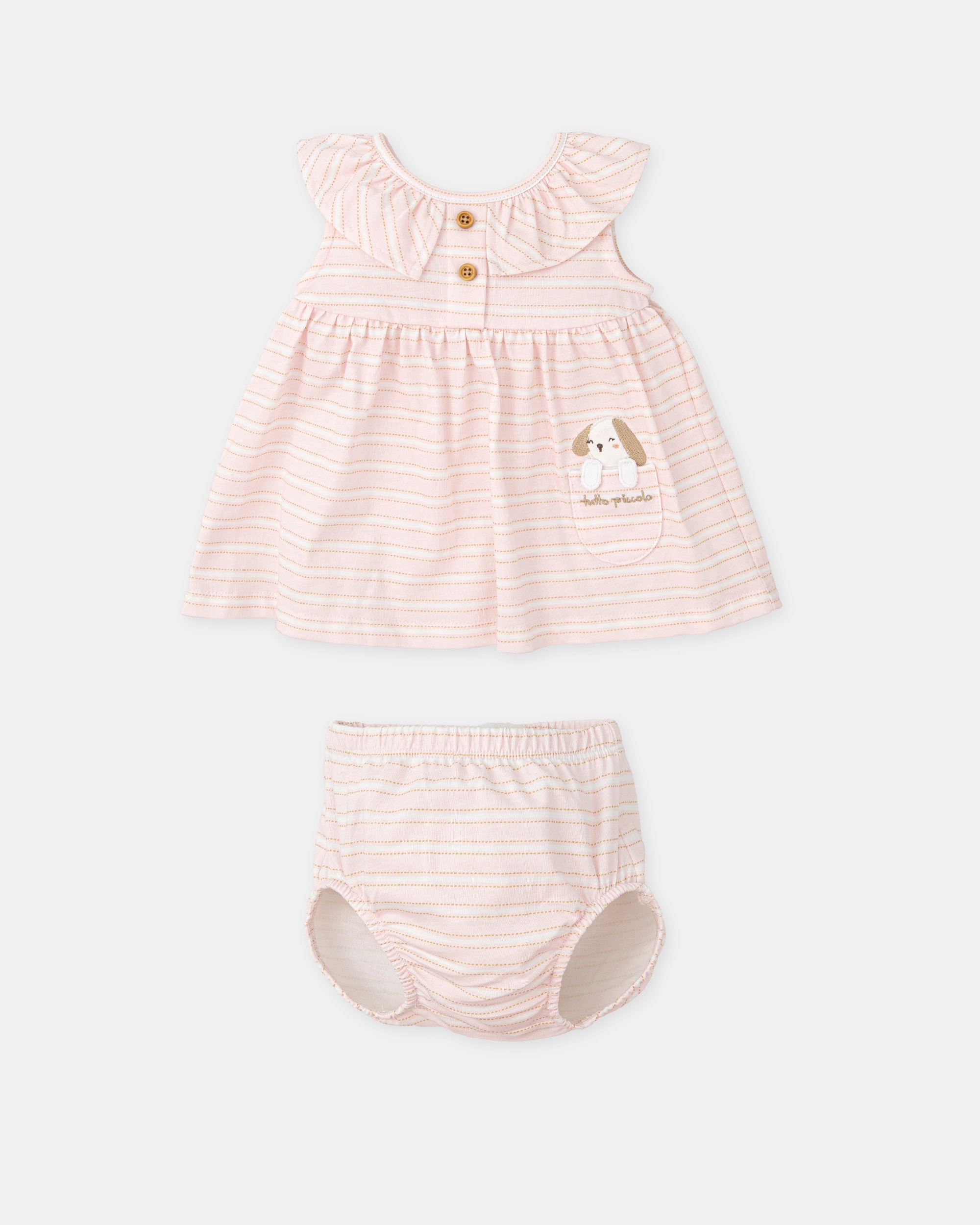 Vestido para Bebé Às Riscas Rosa com Mascote e Cueca em Conjunto Tutto Piccolo Rosa-claro-3