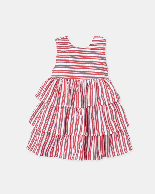 Imagen 0 de Vestido de bebé niña sin mangas de rayas rojo