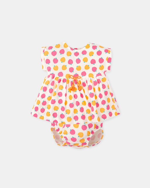 Imagen 0 de Vestido de bebé niña y braguita a juego con estampado de frutas