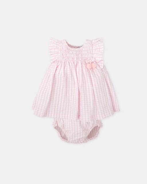 Imagen 0 de Vestido de bebé niña vichy rosa con braguita a juego