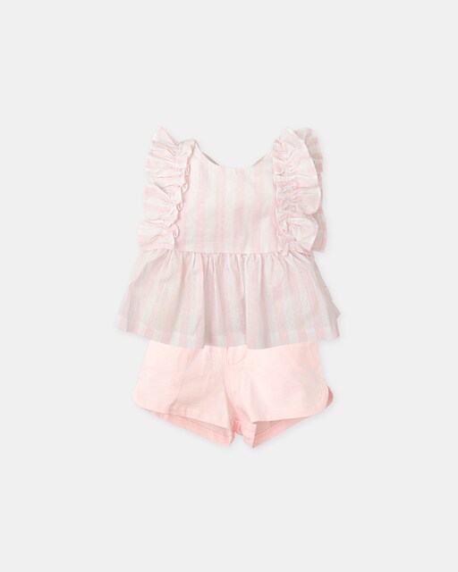 Imagen 0 de Conjunto de bebé niña de top a rayas rosa y short liso
