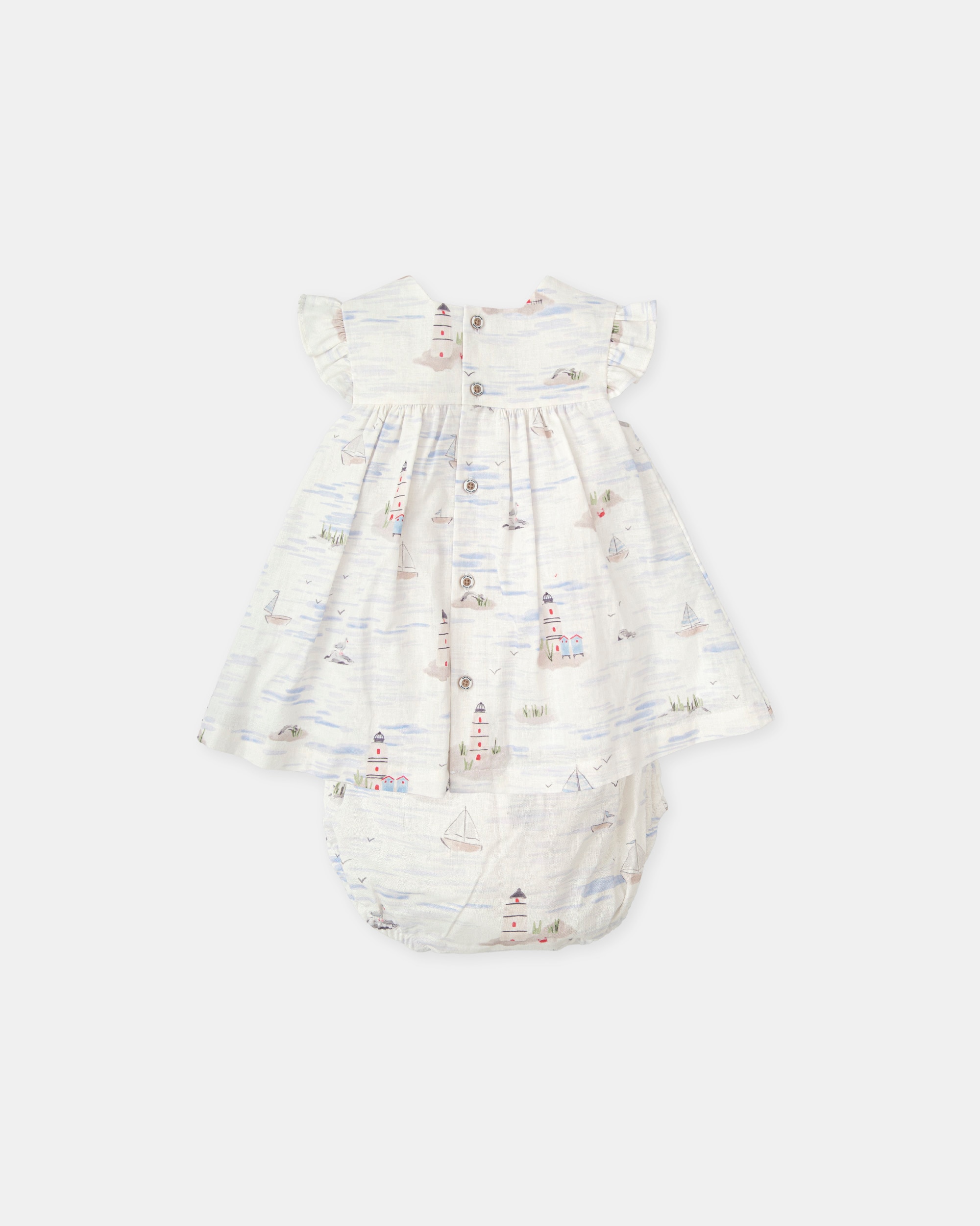 Vestido para Bebé com Cueca e Estampado Marinheiro em Areia Tutto Piccolo Bege-2