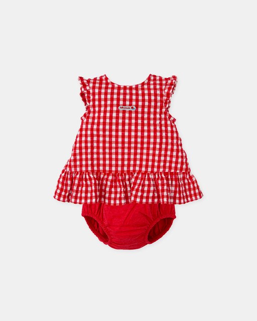Imagen 0 de Vestido de bebé niña vichy rojo con braguita lisa