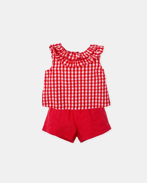 Imagen 0 de Conjunto de bebé niña de top vichy y short liso rojo