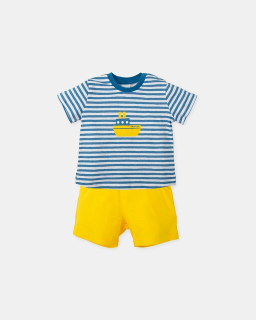 Imagen 0 de Conjunto de bebé niño 2 piezas de camiseta de rayas azul atlántico y bermuda amarilla
