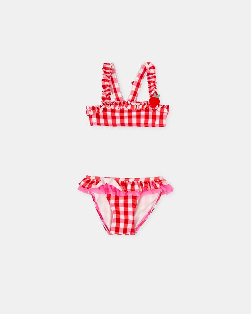Imagen 0 de Bikini de niña a cuadros rojo