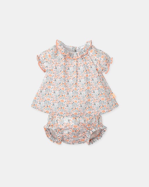 Imagen 0 de Vestido de bebé niña en satén con estampado de flores y con braguita a juego