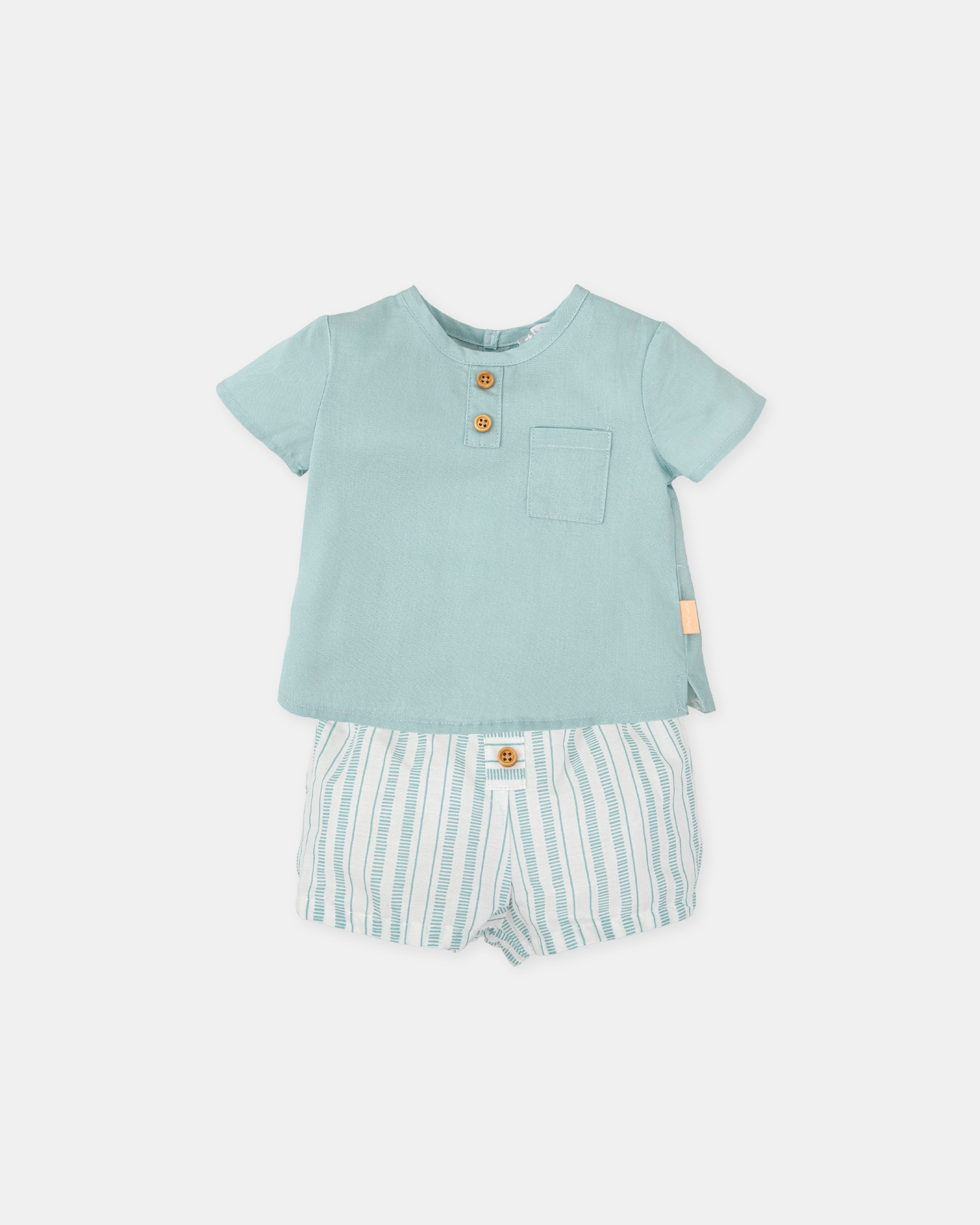 Imagem 0 de Conjunto para Bebé de T-shirt Água-marinha e Bombacha Às Riscas