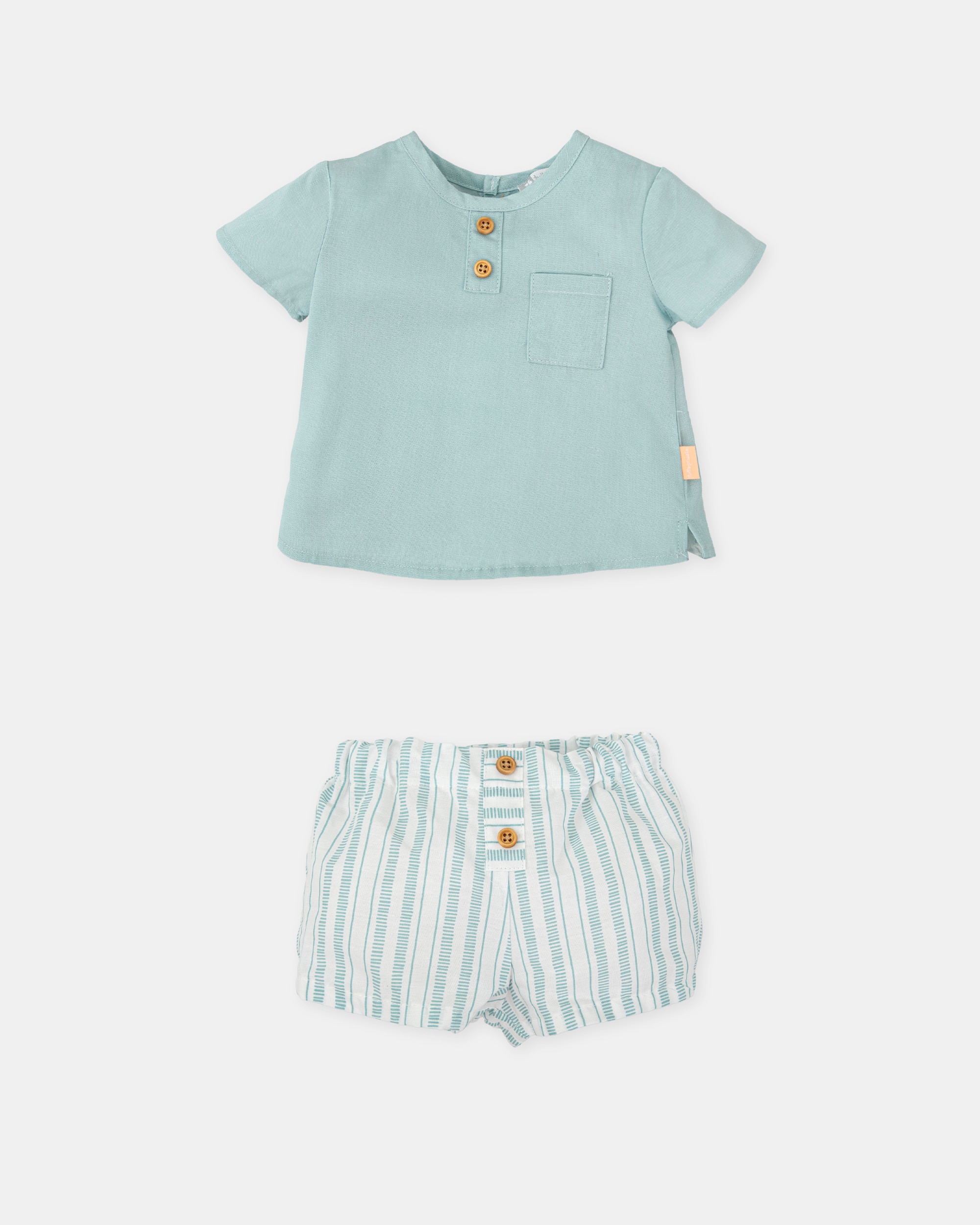Conjunto para Bebé de T-shirt Água-marinha e Bombacha Às Riscas Tutto Piccolo Água-marinha-3