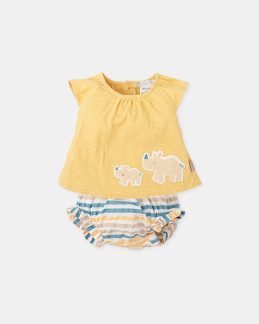 Imagen 0 de Conjunto de bebé niña de camiseta motivo rinoceronte y braguita a rayas