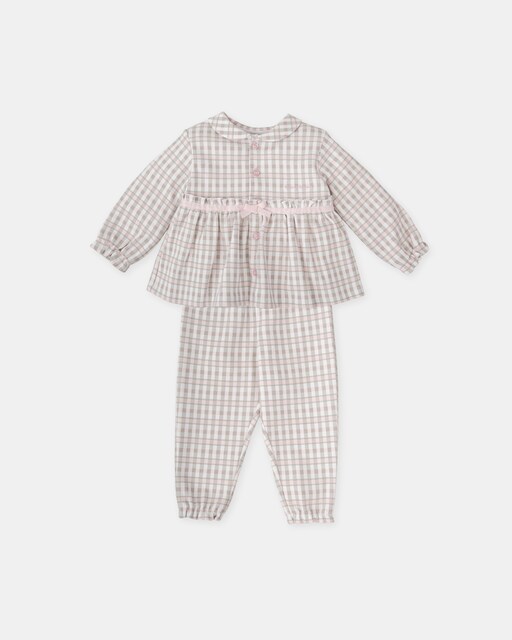 Imagen 0 de Pijama de bebé de dos piezas a cuadros rosa