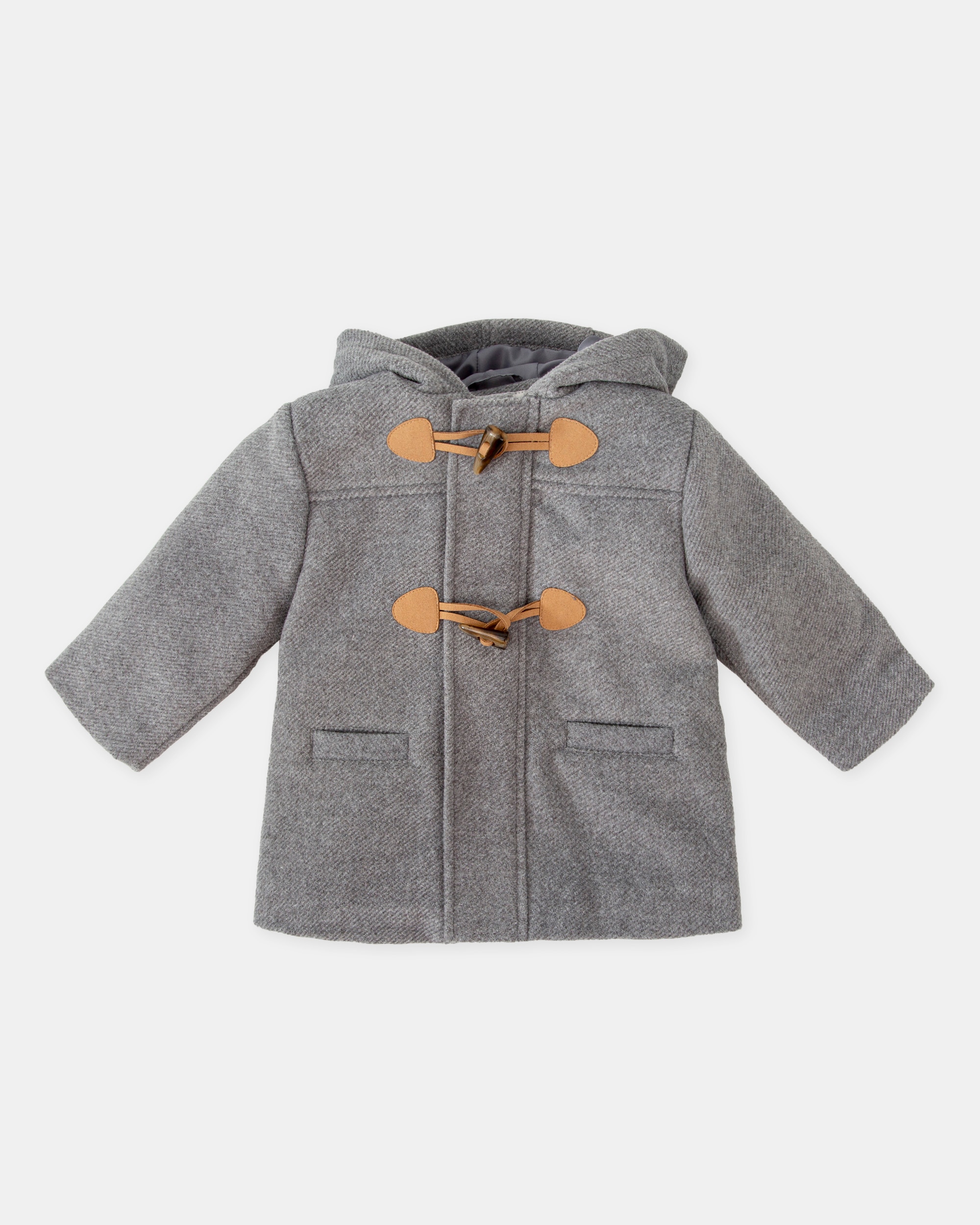 Abrigo de paño de bebé niño gris con capucha