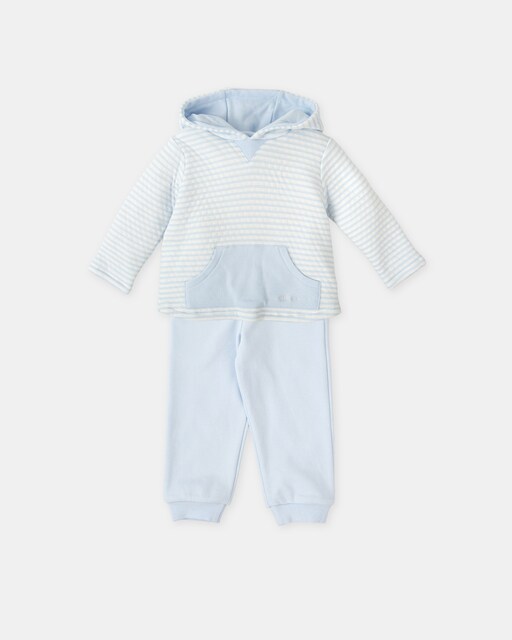 Imagen 0 de Conjunto de dos piezas de bebé niño a rayas con capucha azul cielo