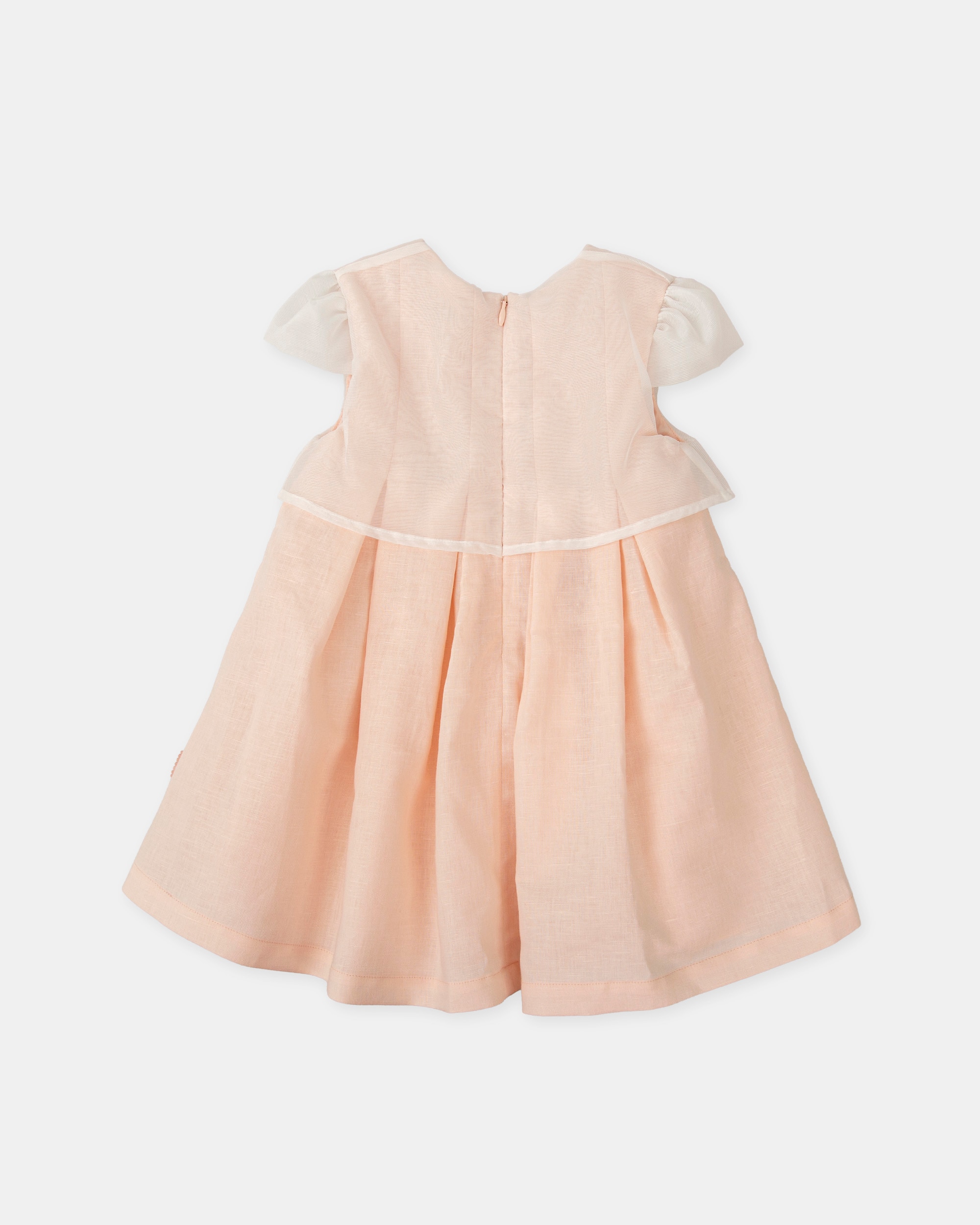 Vestido de niña de lino de manga corta - Tutto Piccolo - Rosa Rosa-4