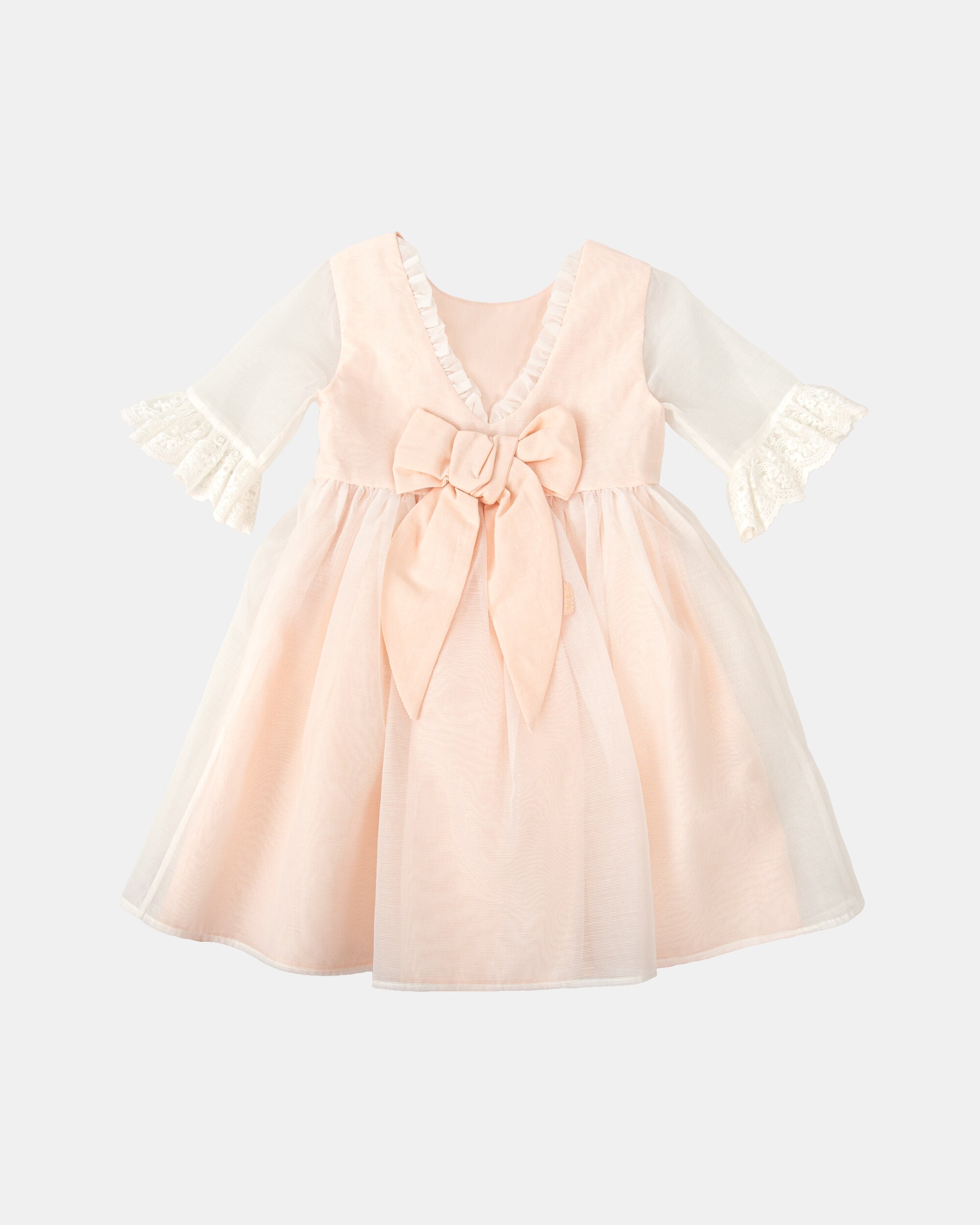 Vestido de niña de organza con manga francesa - Tutto Piccolo - Rosa claro Rosa claro-4