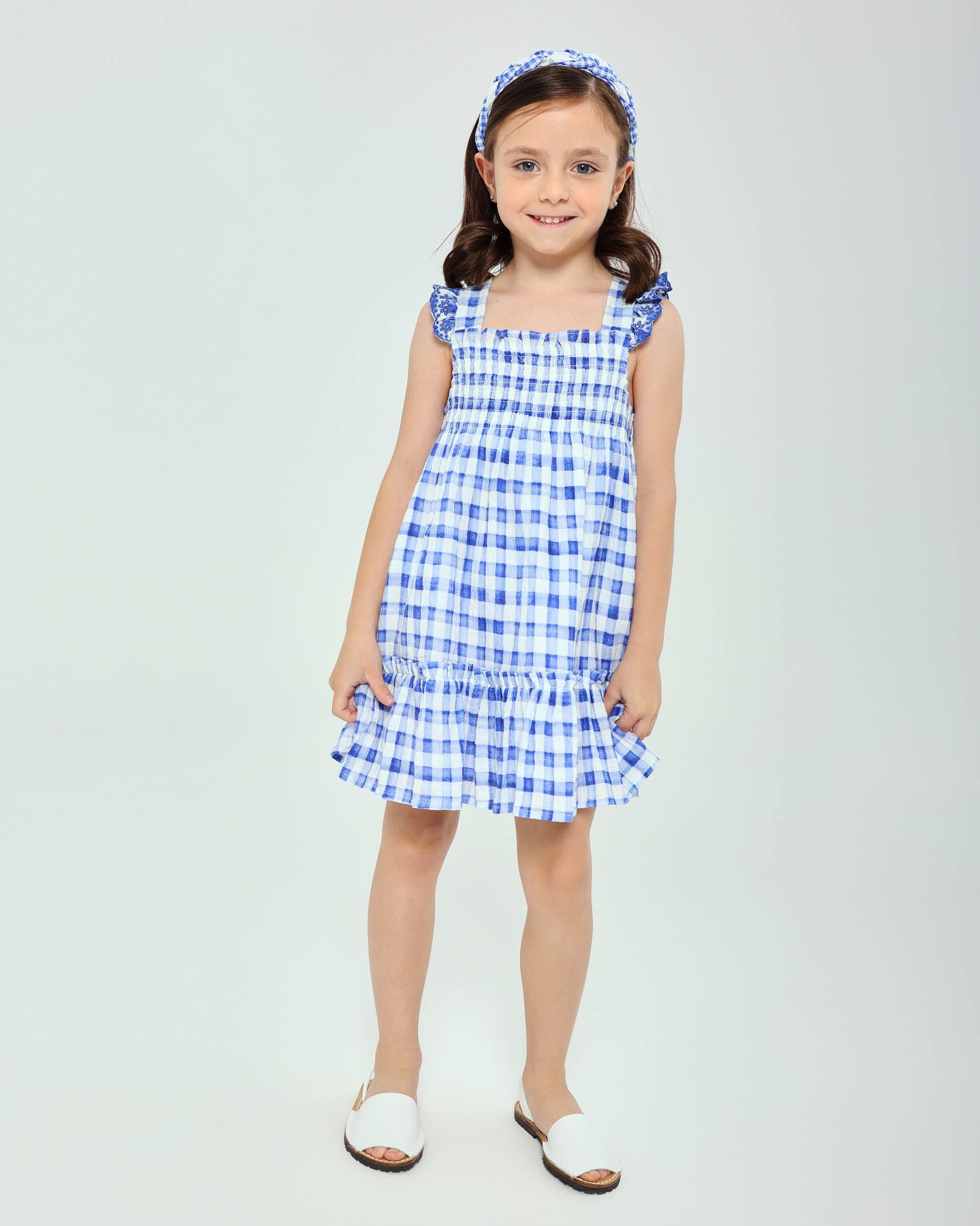 Imagen 0 de Vestido de niña sin mangas de popelín vichy Azul royal