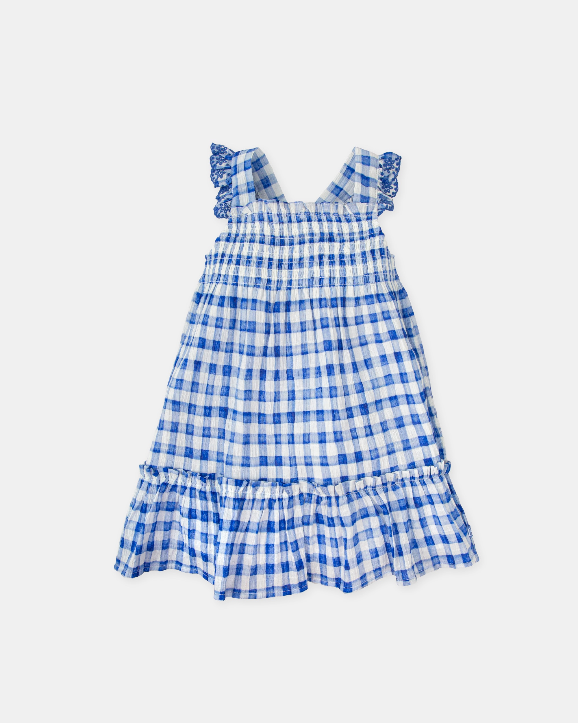 Vestido de niña sin mangas de popelín vichy - Tutto Piccolo - Azul royal Azul royal-3