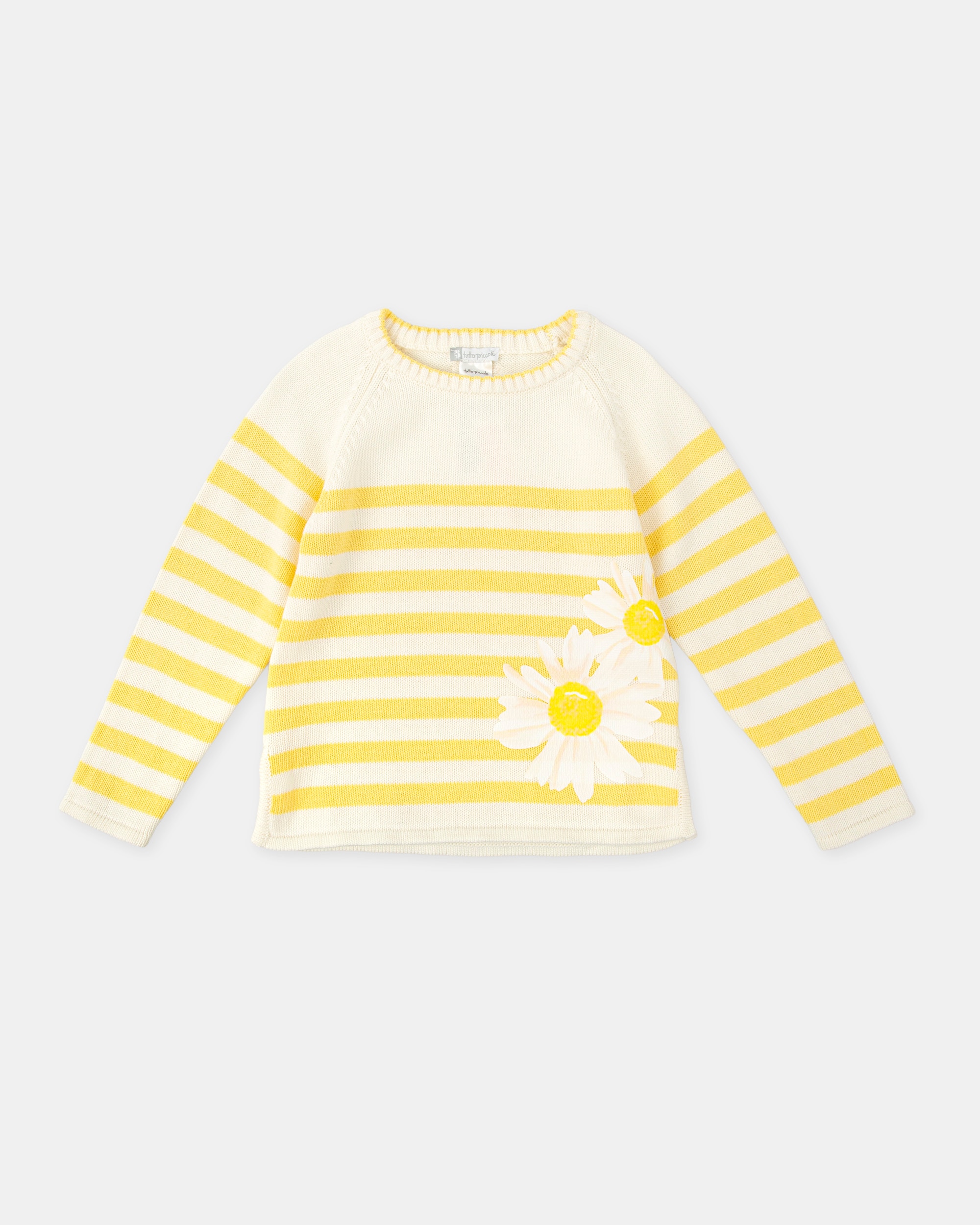 Jersey tricot de niña a rayas con margaritas - Tutto Piccolo - Amarillo Amarillo-2