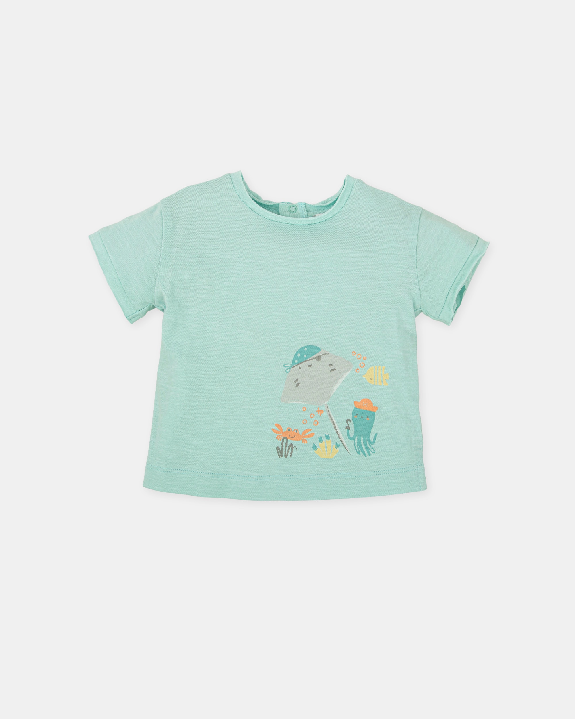 Camiseta de niño de algodón con animales marinos - Tutto Piccolo - Verde Verde-1