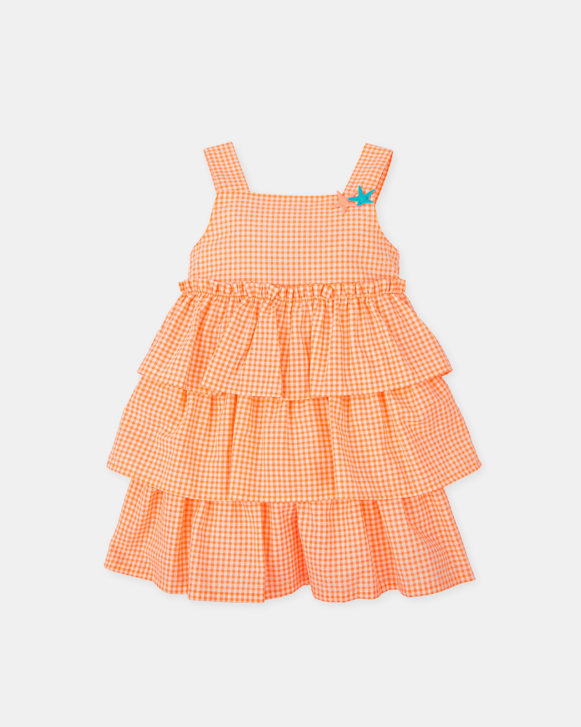 Vestido de niña de tirantes vichy - Tutto Piccolo - Naranja claro Naranja claro-1