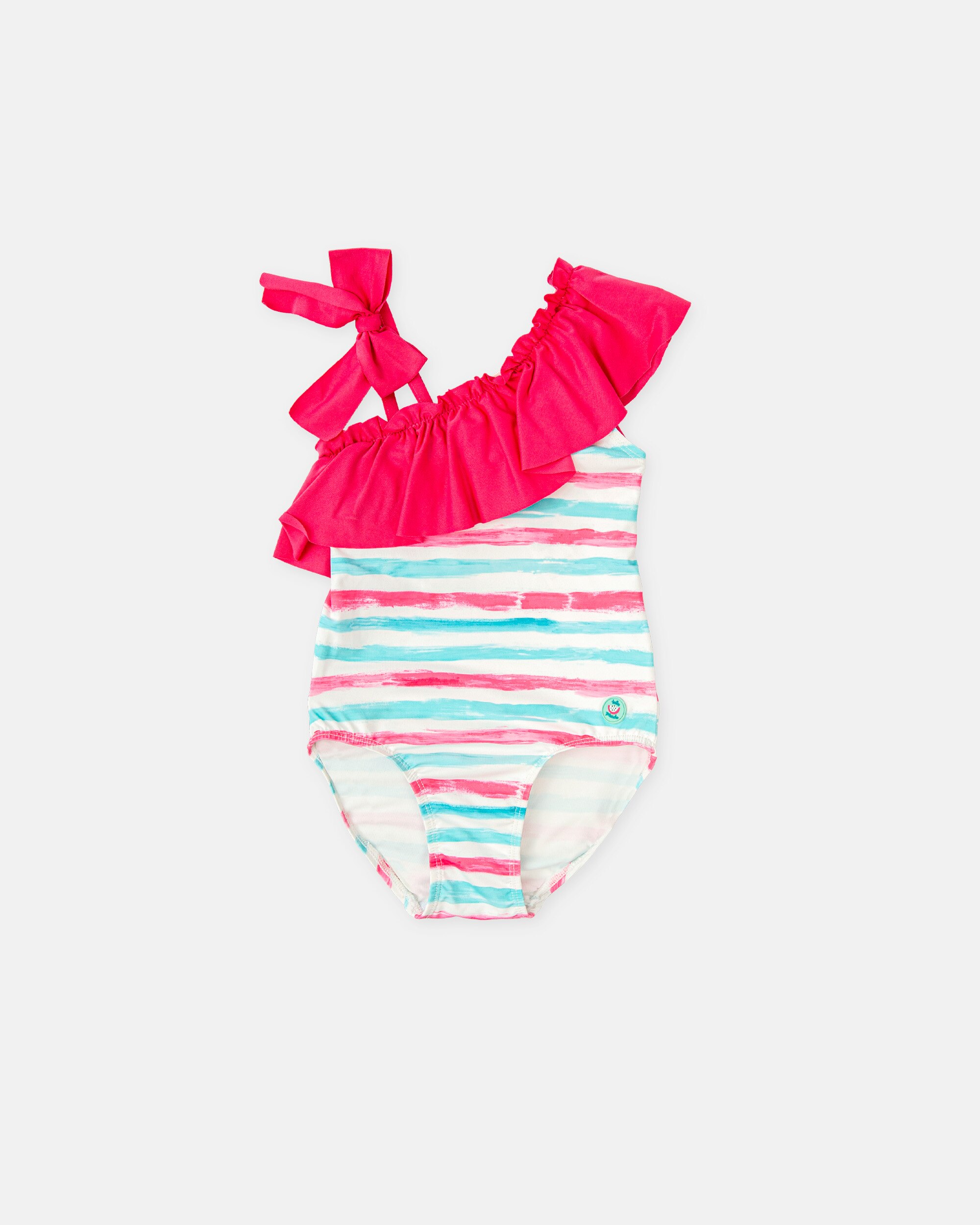 Bañador de niña a rayas con volante - Tutto Piccolo - Fucsia Fucsia-1