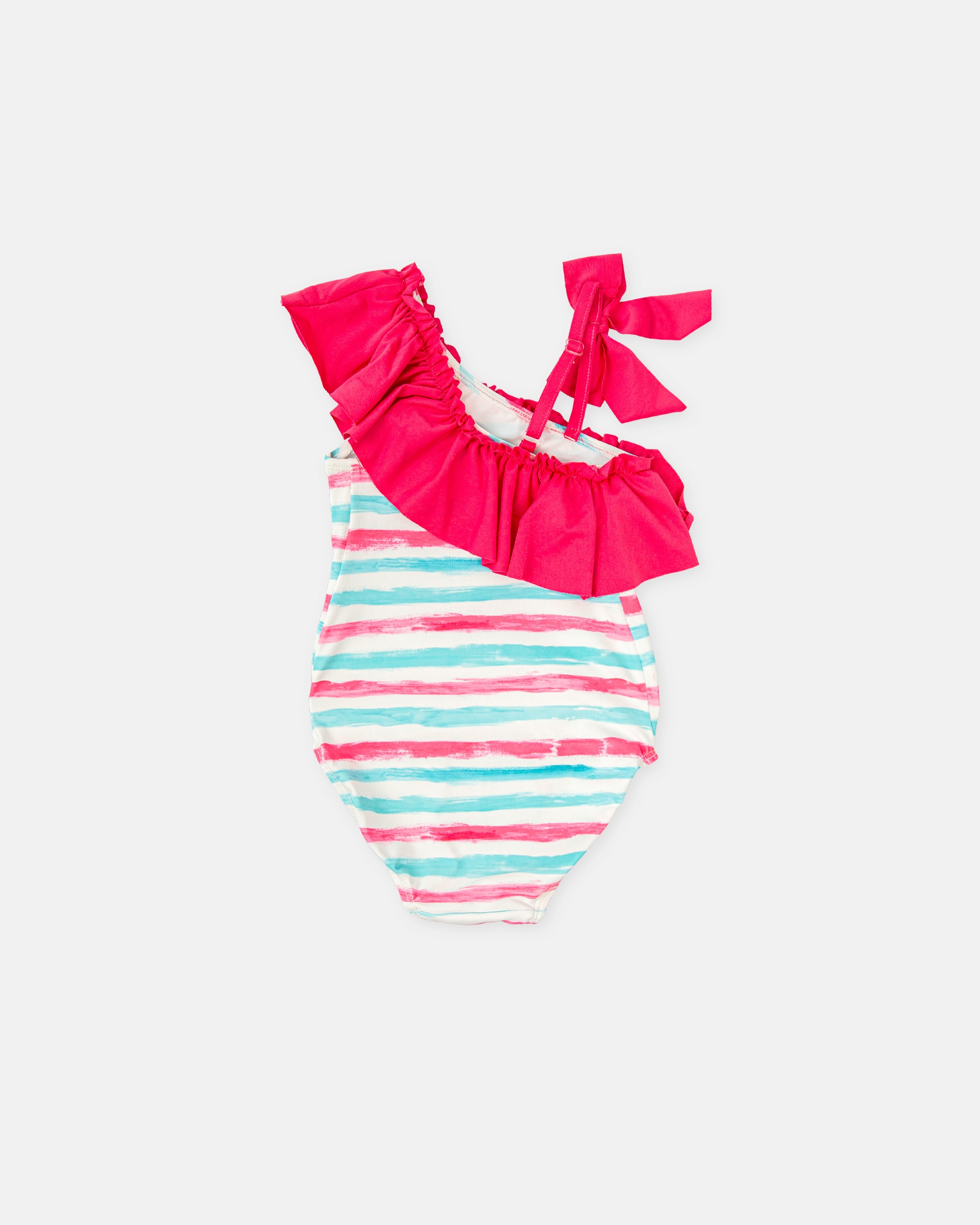 Bañador de niña a rayas con volante - Tutto Piccolo - Fucsia Fucsia-2