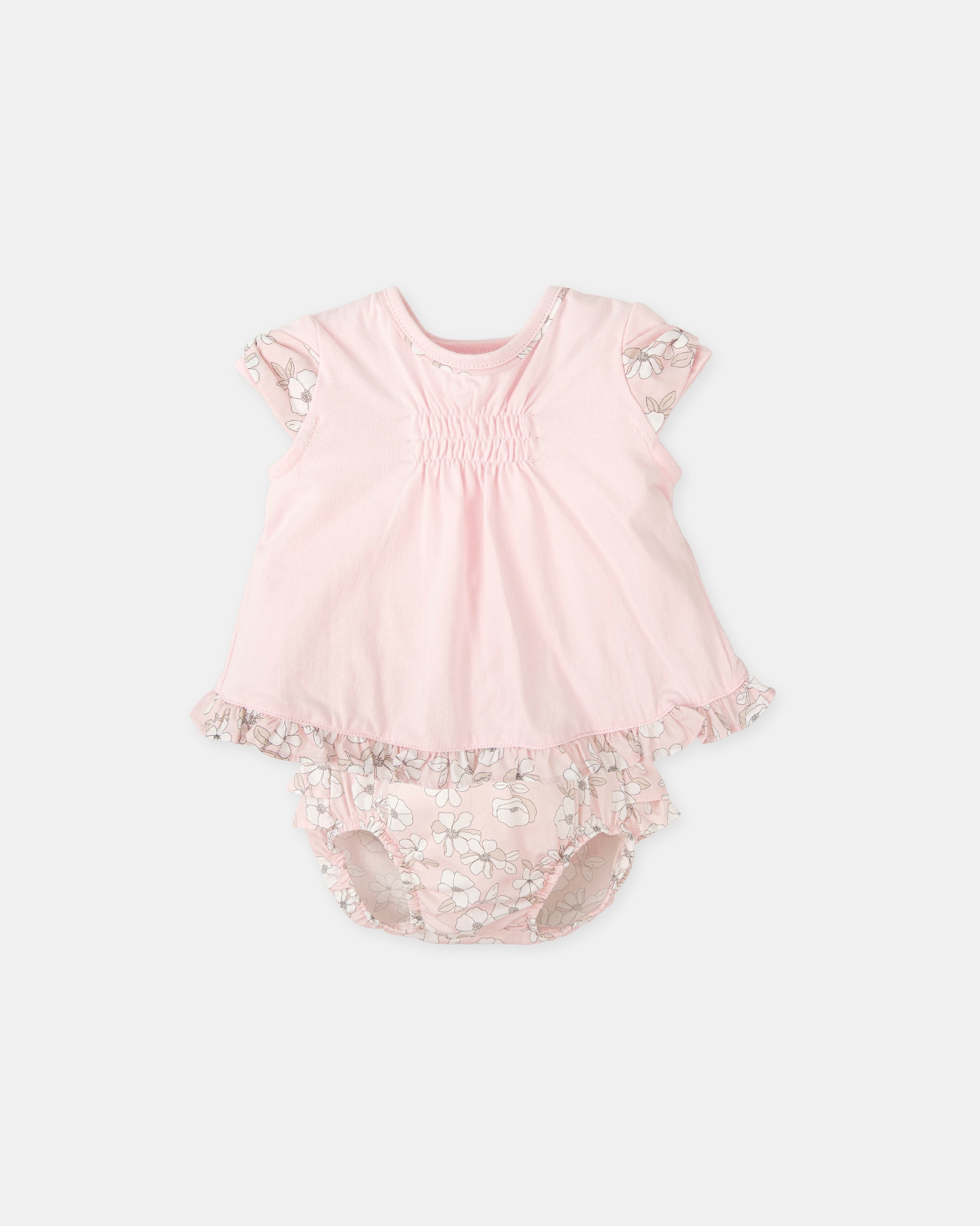 Conjunto de bebé niña de manga corta de algodón - Tutto Piccolo - Rosa claro Rosa claro-1