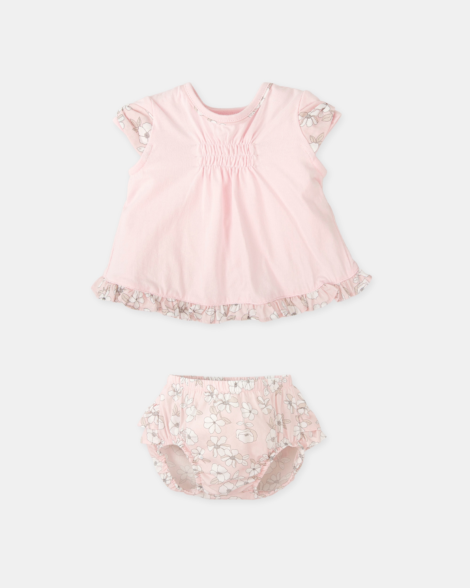 Conjunto de bebé niña de manga corta de algodón - Tutto Piccolo - Rosa claro Rosa claro-2