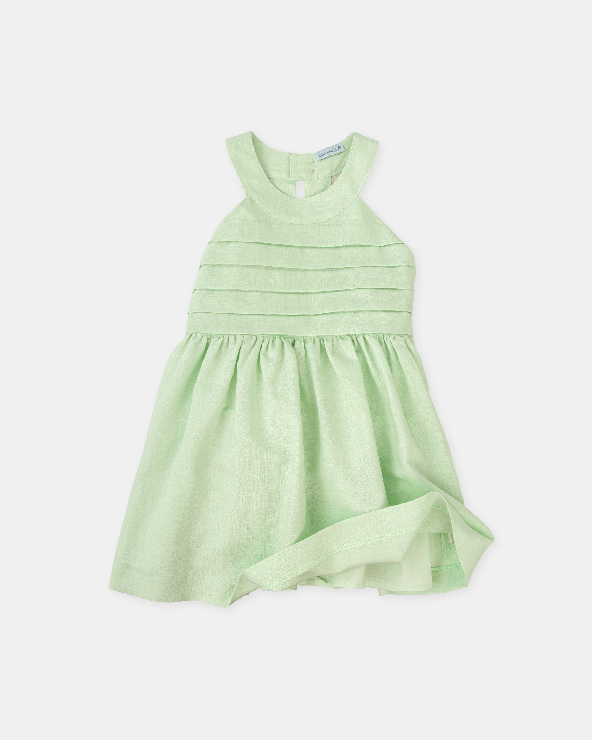 Vestido de niña sin mangas de lino - Tutto Piccolo - Verde claro Verde claro-3