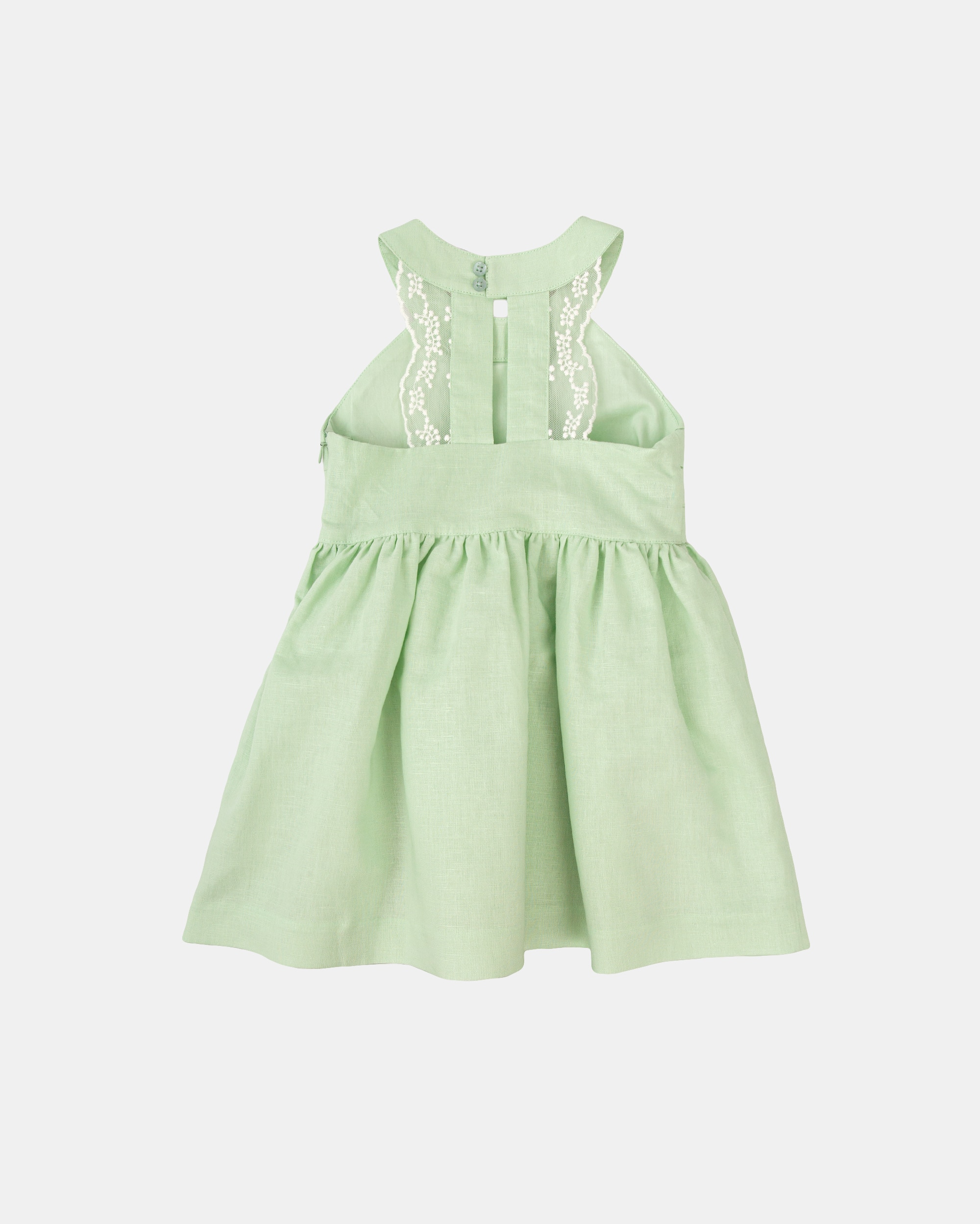 Vestido de niña sin mangas de lino - Tutto Piccolo - Verde claro Verde claro-4