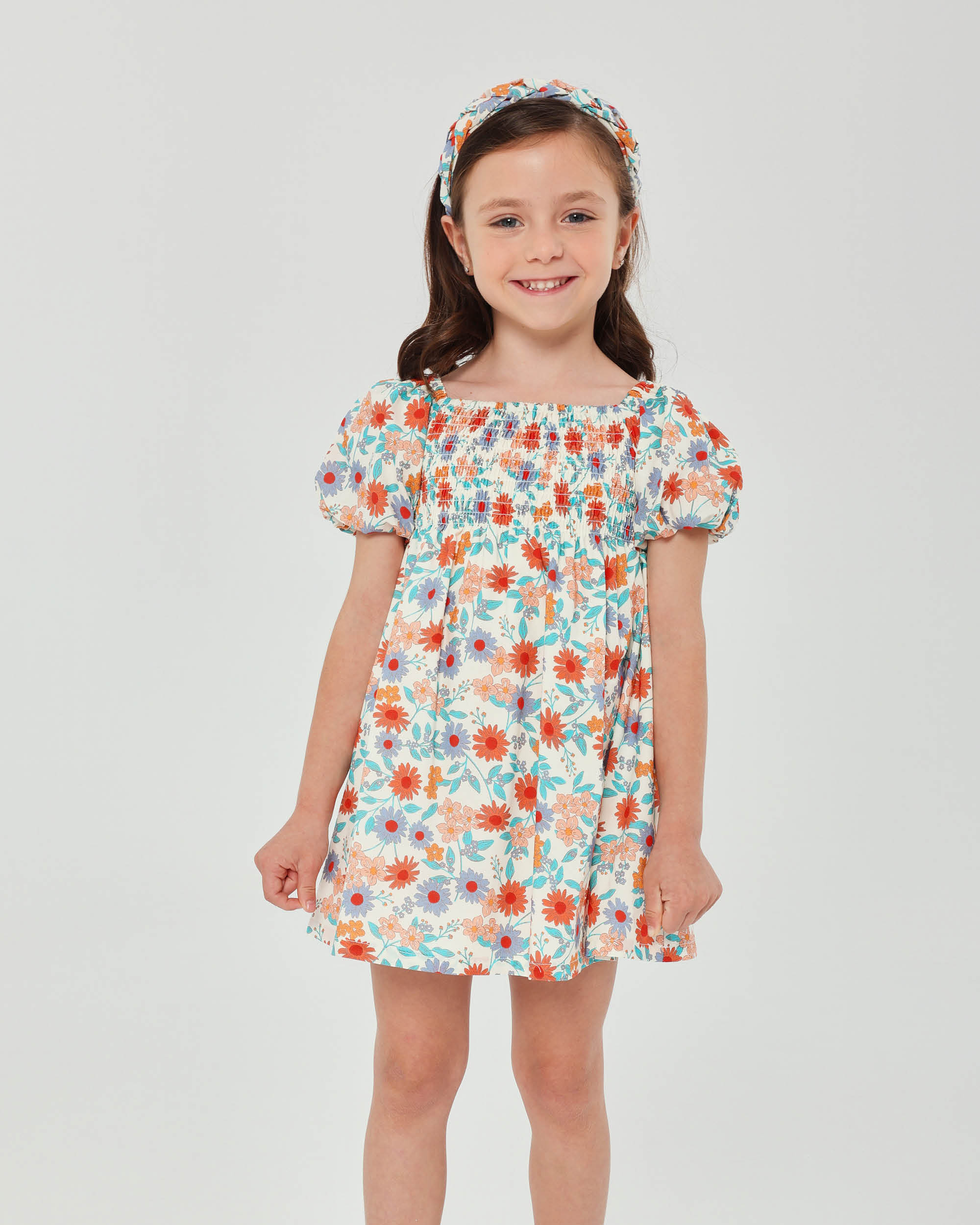 Imagen 0 de Vestido de niña de manga corta efecto globo Multicolor