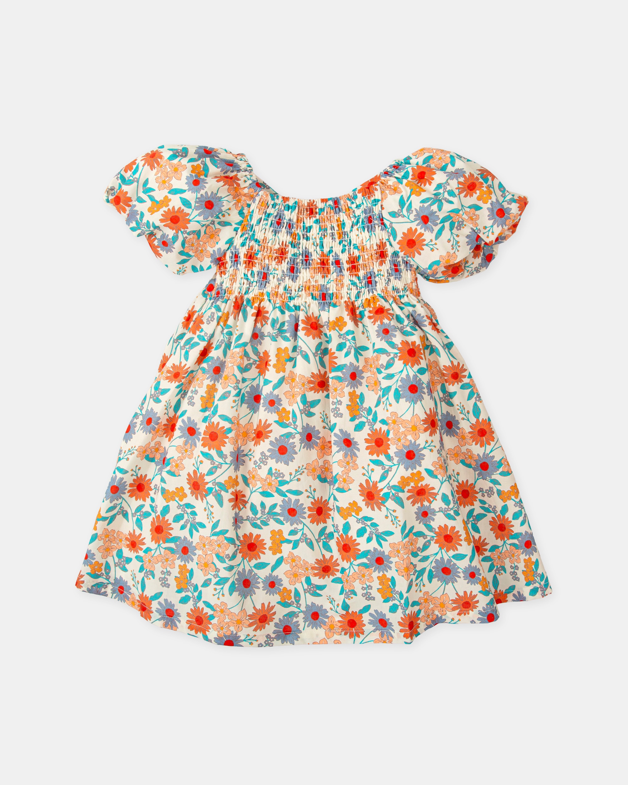 Vestido de niña de manga corta efecto globo - Tutto Piccolo - Multicolor Multicolor-3