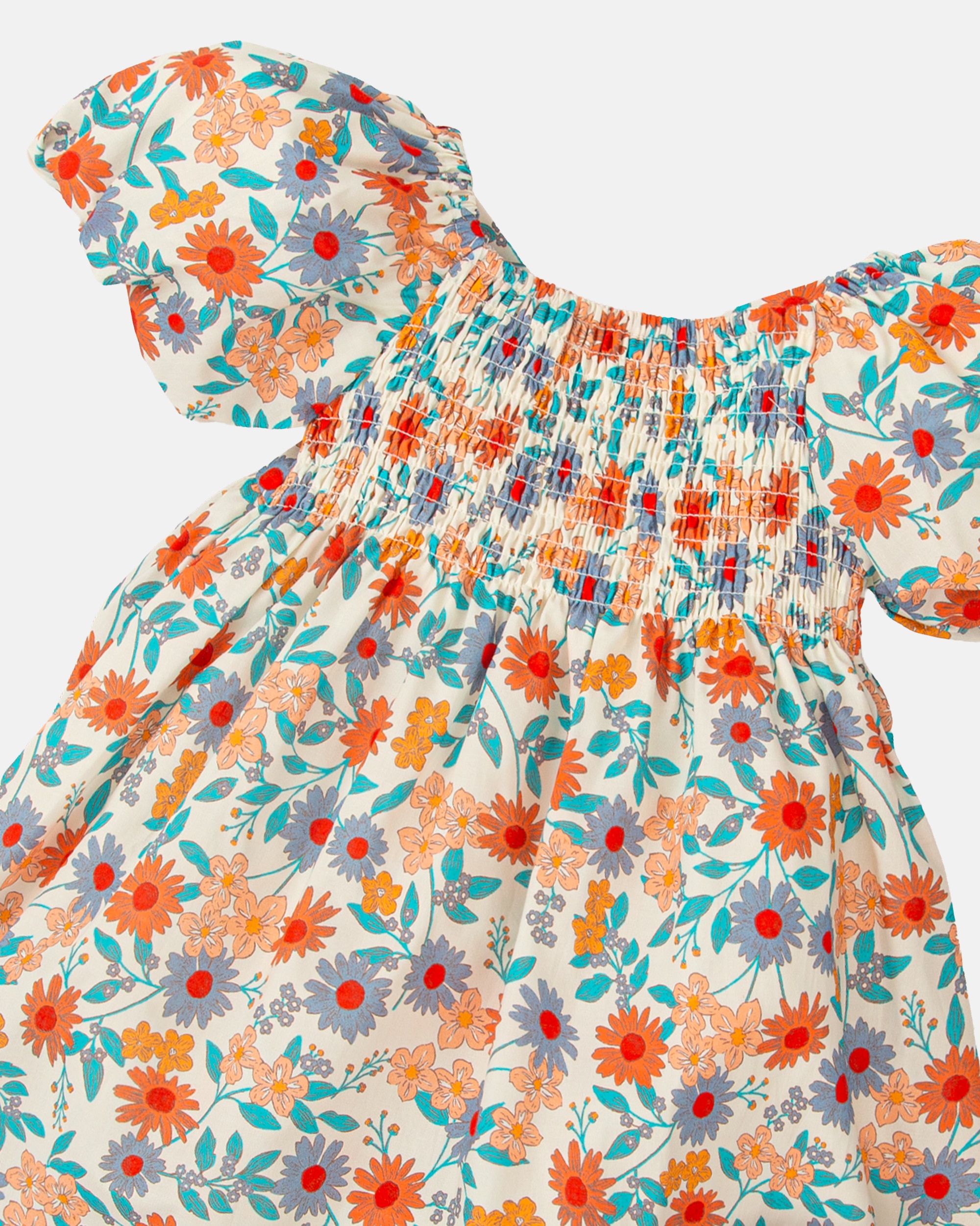 Vestido de niña de manga corta efecto globo - Tutto Piccolo - Multicolor Multicolor-2