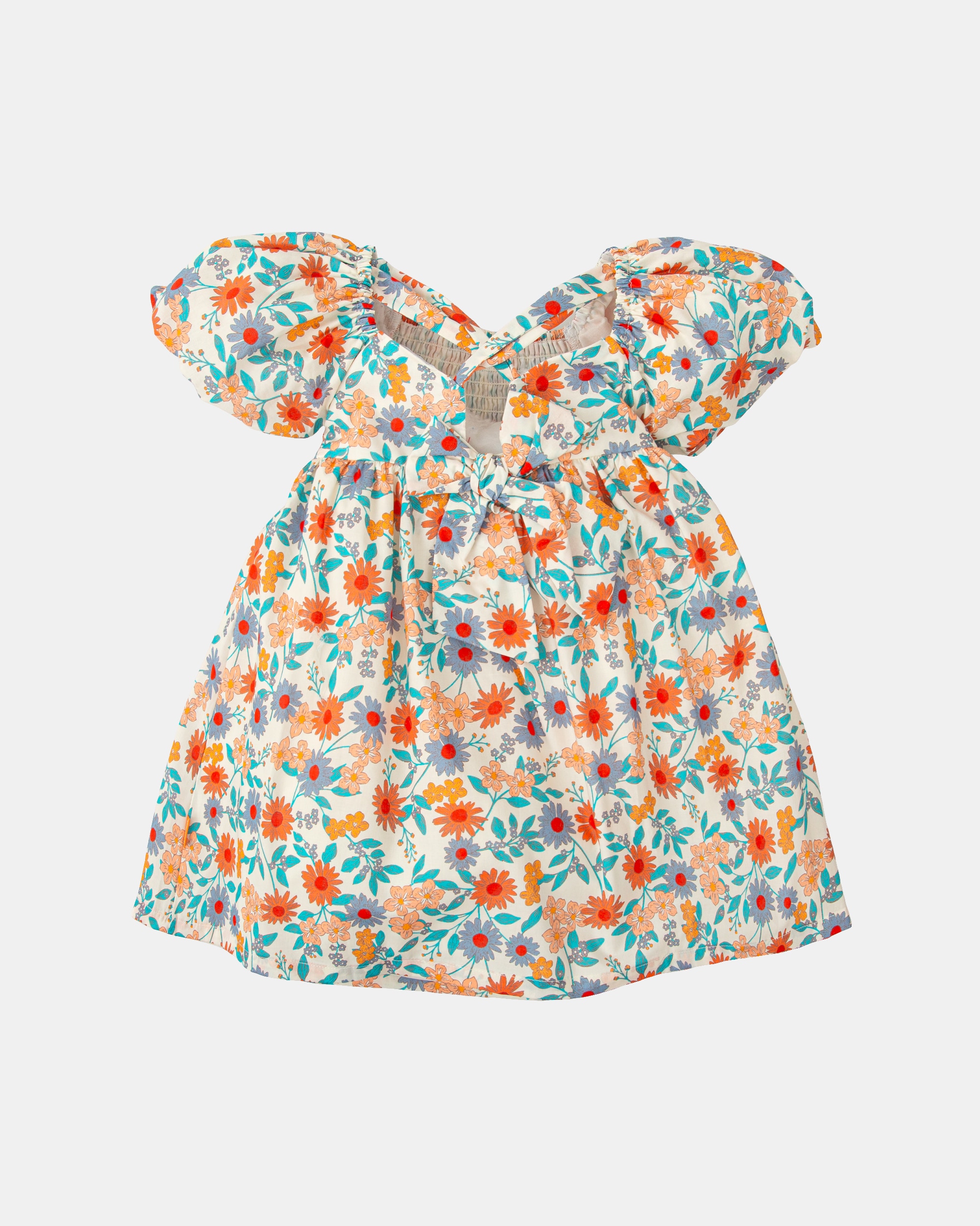Vestido de niña de manga corta efecto globo - Tutto Piccolo - Multicolor Multicolor-4