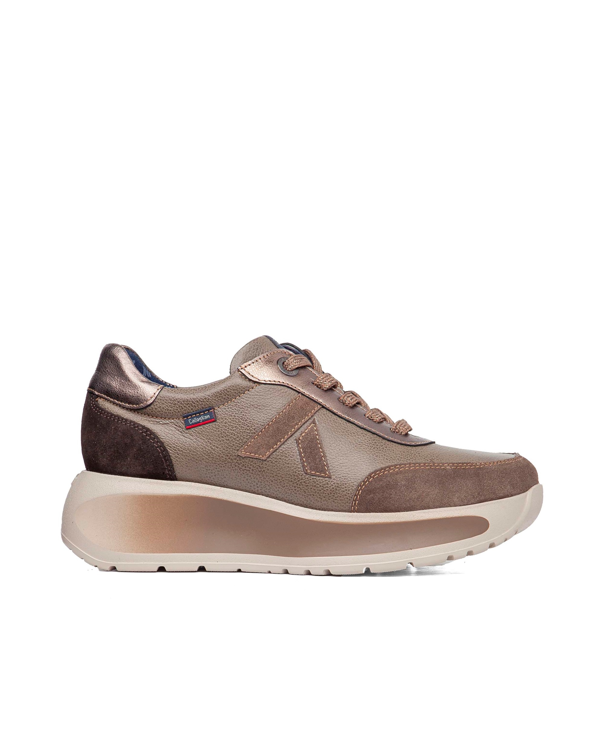 Zapatillas de mujer de piel con cordones y tecnología Adaptación - Callaghan - Beige/Marrón Beige/Marrón-1