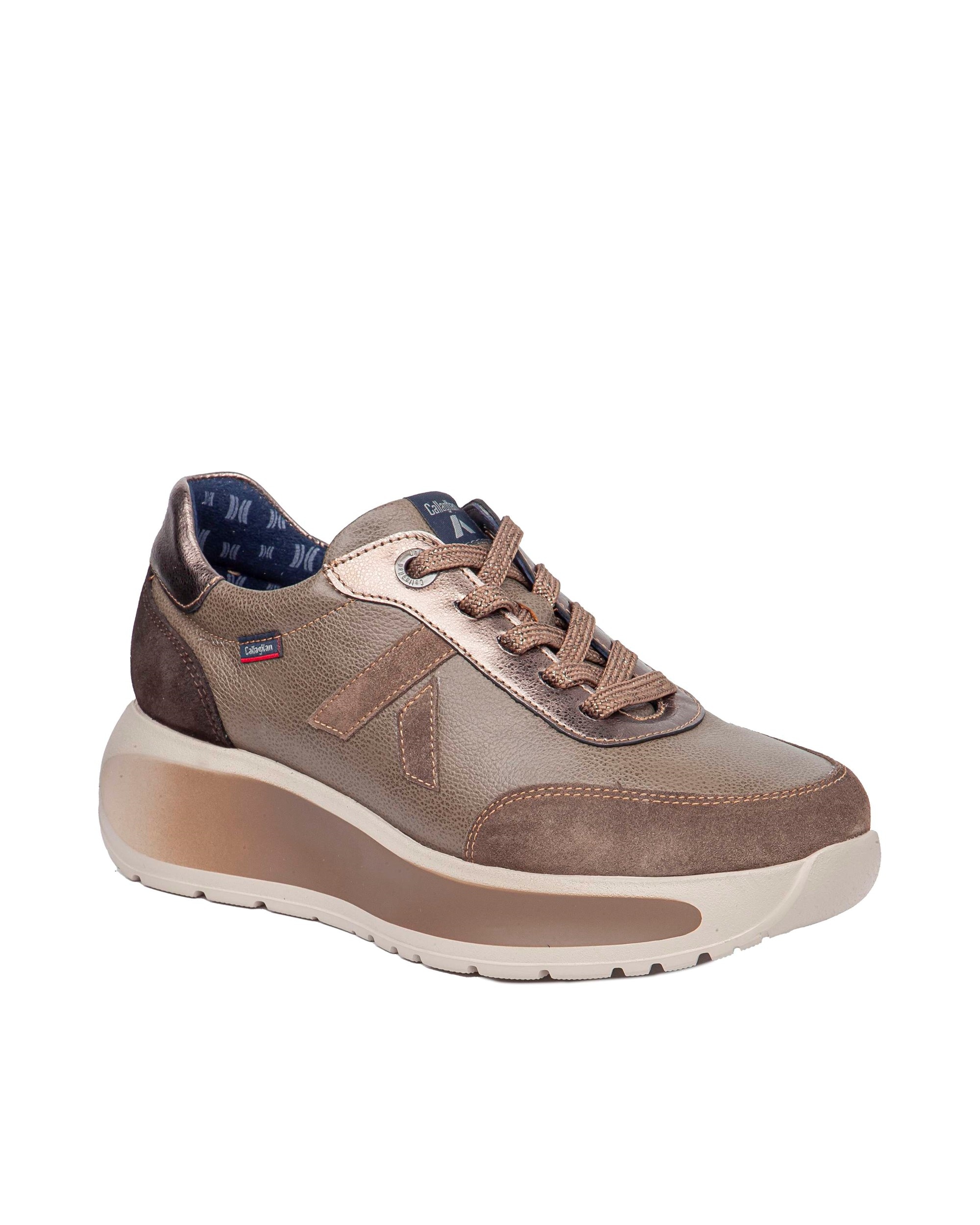 Zapatillas de mujer de piel con cordones y tecnología Adaptación - Callaghan - Beige/Marrón Beige/Marrón-3
