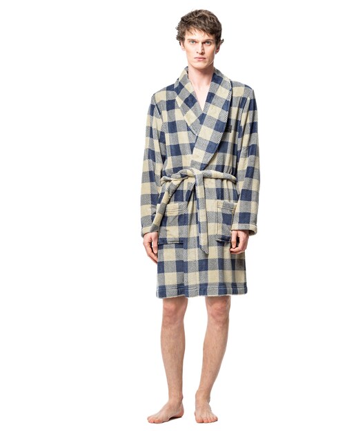 Imagen 0 de Bata de hombre tejido coralina estampado cuadros