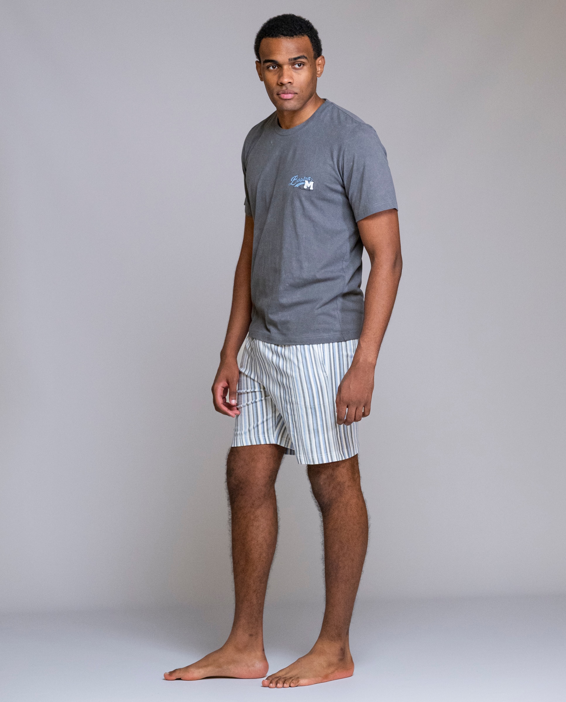 Pijama de hombre camiseta con bordado - SOY - Gris oscuro Gris oscuro-1