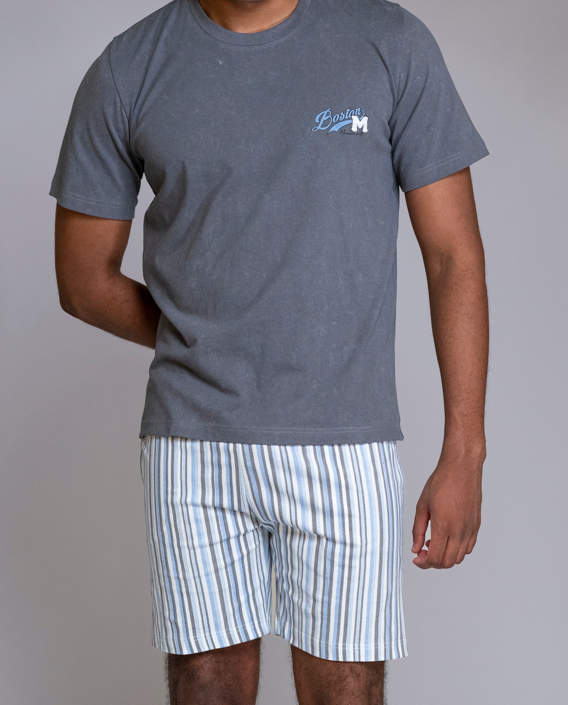 Pijama de hombre camiseta con bordado - SOY - Gris claro Gris claro-3