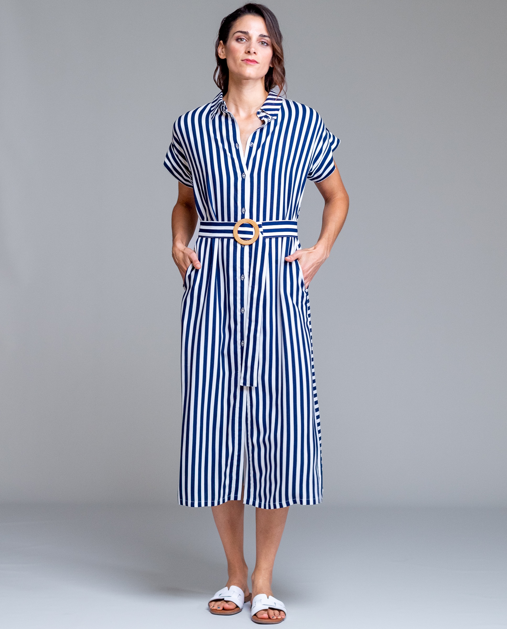 Imagen 0 de Vestido de playa de manga corta Azul / Blanco