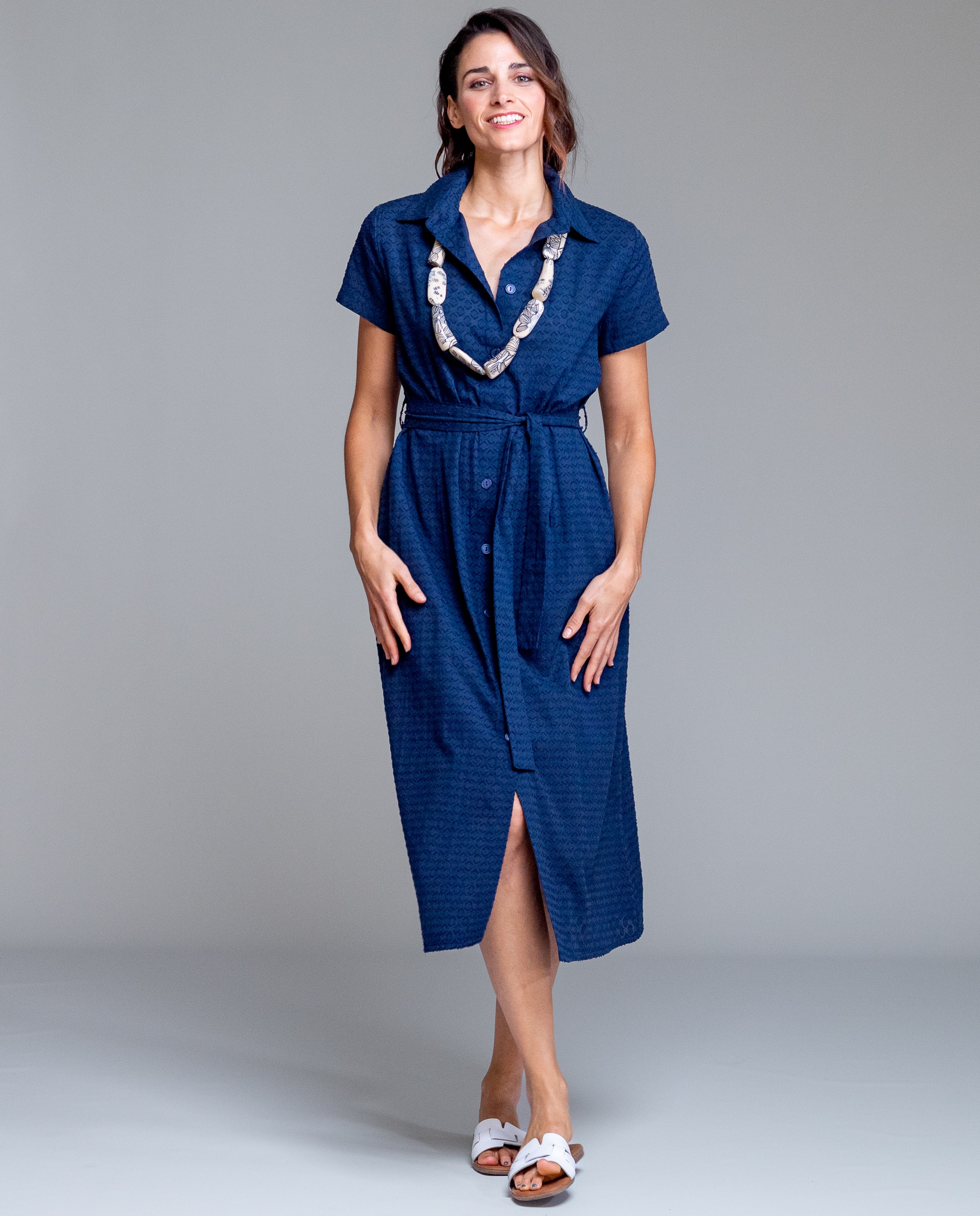 Imagen 0 de Vestido de playa con cinturón Azul marino