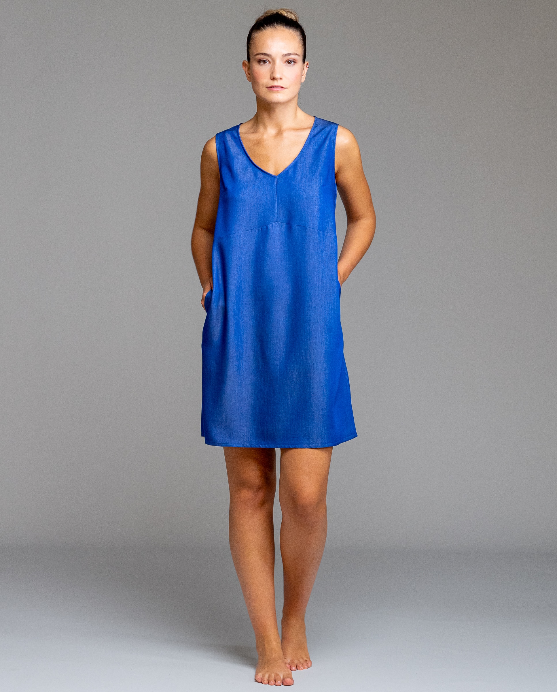 Egatex - Vestido de playa sin mangas de tejido fluido efecto denim.