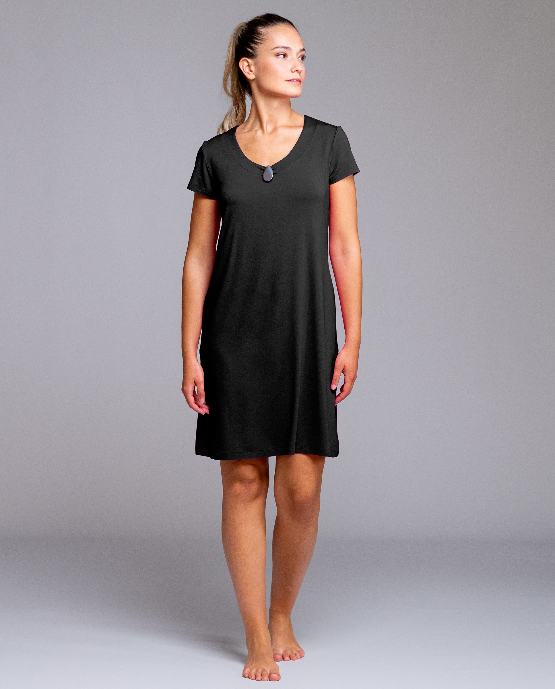 Egatex - Vestido de playa de manga corta adorno metálico.