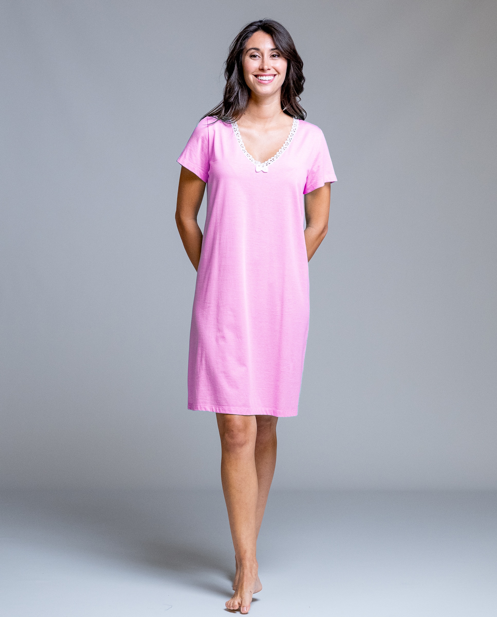 Imagen 0 de Camisón manga corta con puntilla de corazones Rosa pastel