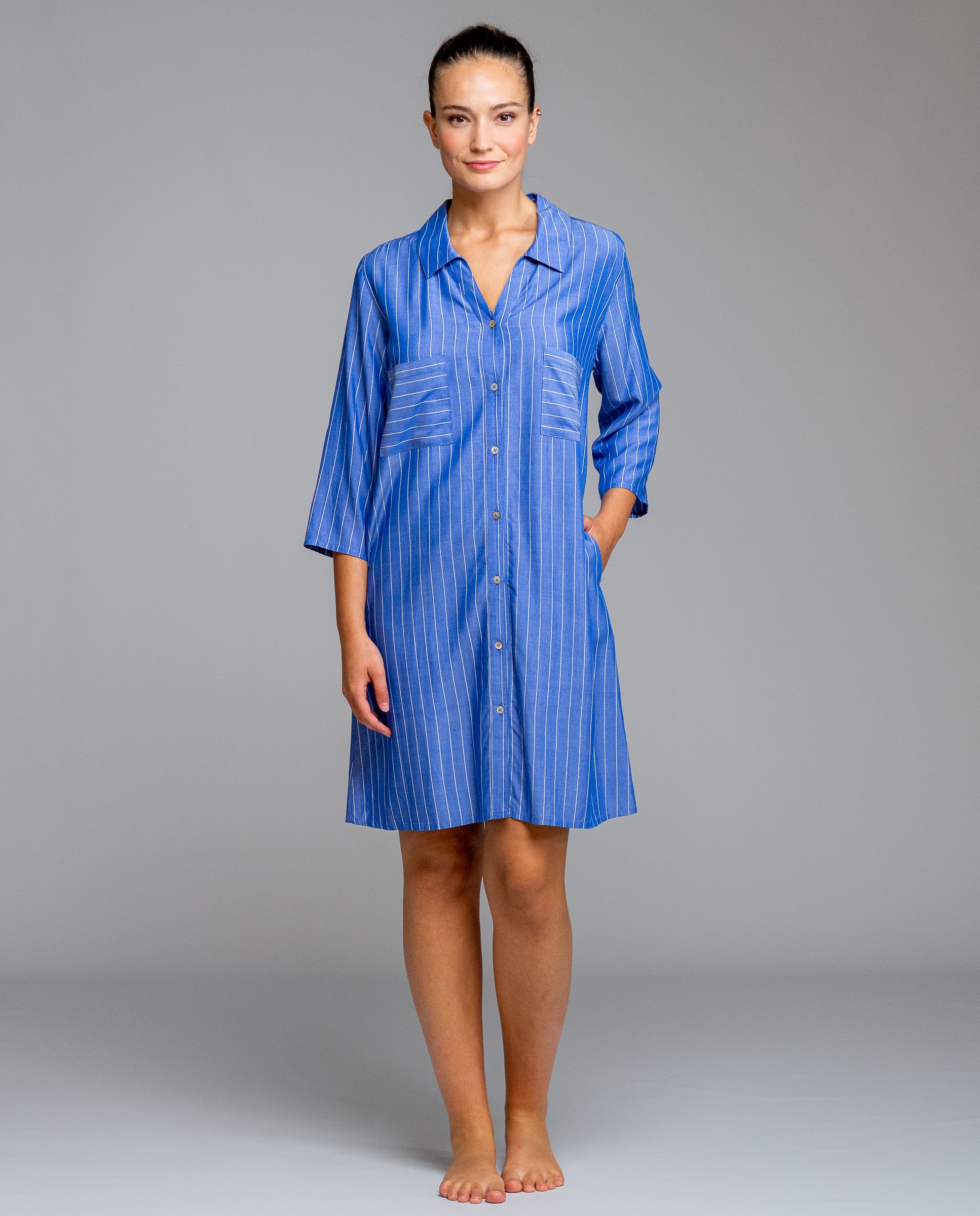 Imagen 0 de Vestido de playa abierto manga 3 4 Azul
