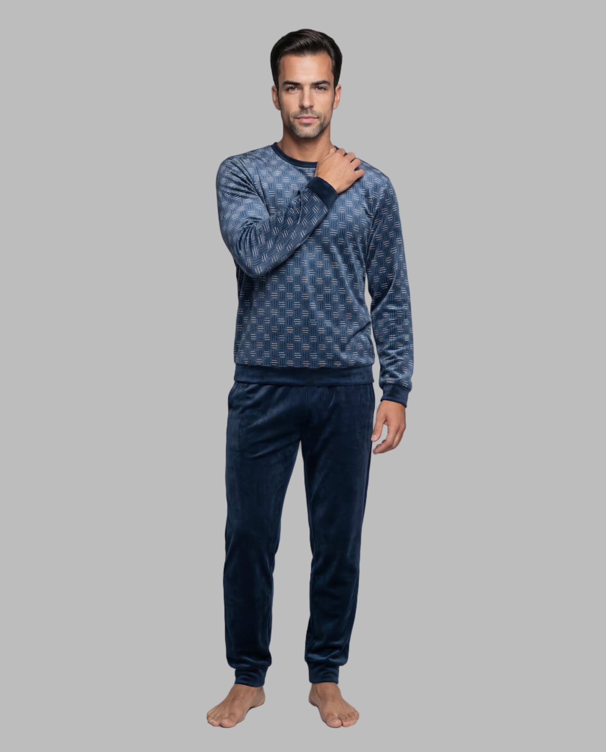 Imagen 1 de Pijama de hombre velour estampado Azul marino