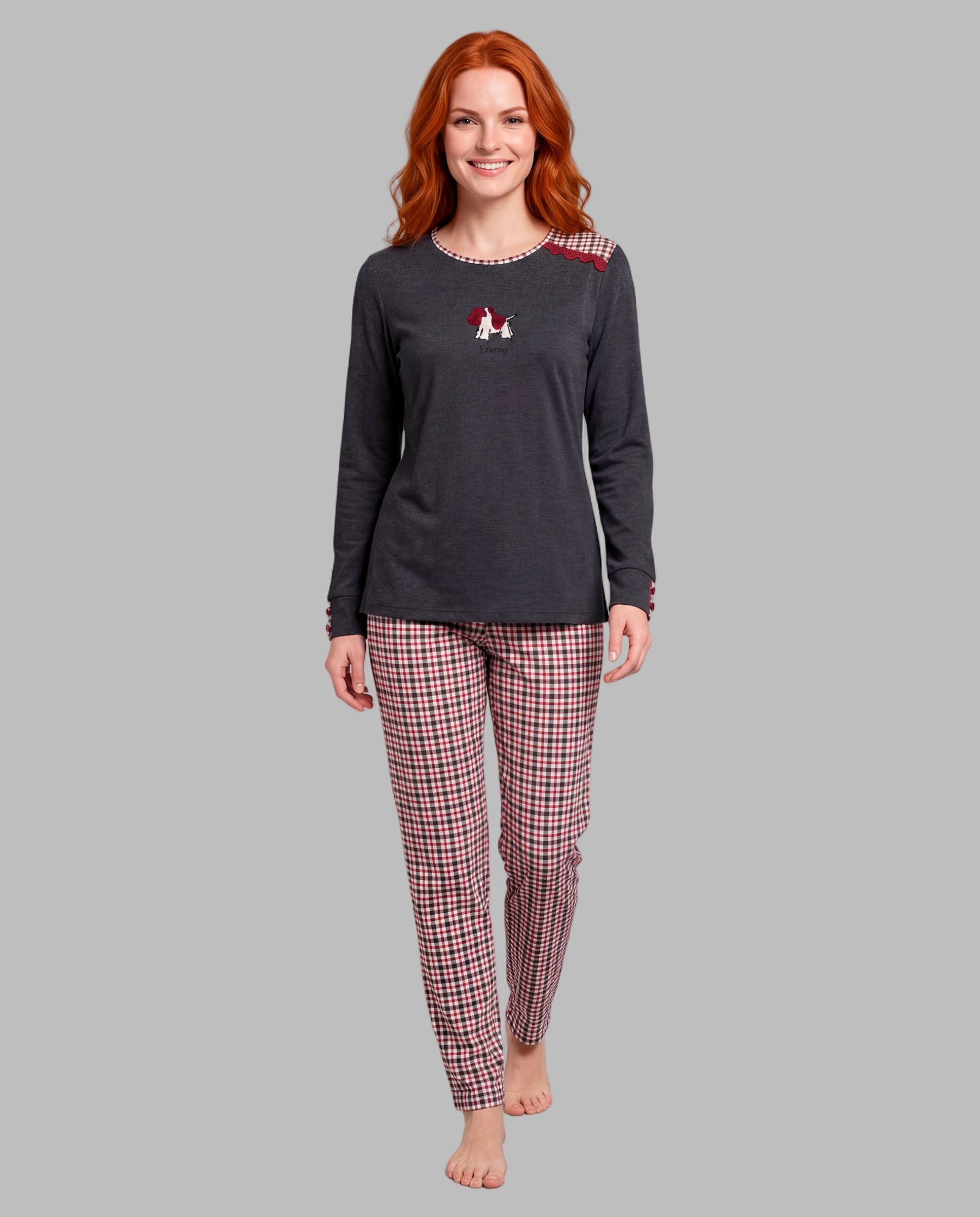 Pijama de mujer detalle aplicación - Señoretta - Gris Gris-1