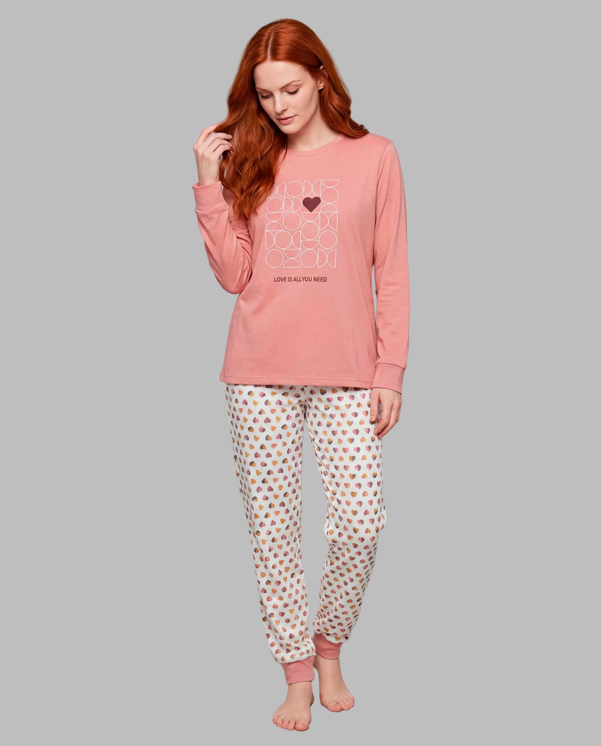 Pijama mujer felpa corazones - Señoretta - Rosa Rosa-1